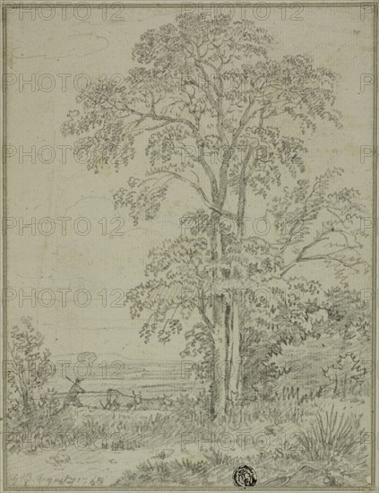 Landscape with Tree, Man, and Cows, August 7, 1765. Creator: George Howland Beaumont.