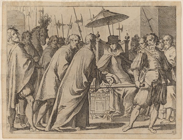 Margaret of Austria Being Carried in a Chaise, 1612. Creator: Raffaello Schiaminossi.