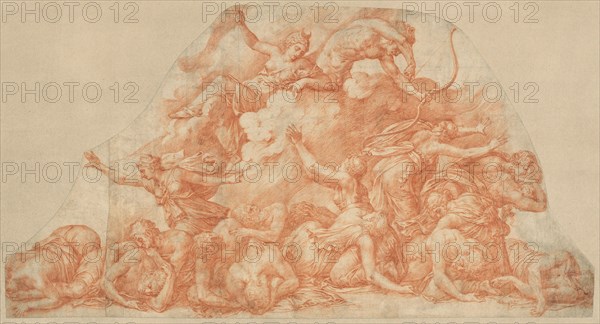 Diana and Apollo Slaughtering the Children of Niobe, c. 1550. Creator: Pirro Ligorio.