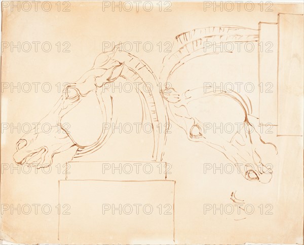 The Horse of Selene from the Elgin Marbles [recto], after 1807. Creator: William Etty.