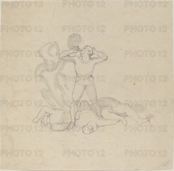 Figure Standing over Corpses, Blowing a Horn, in or after 1795. Creator: John Flaxman.