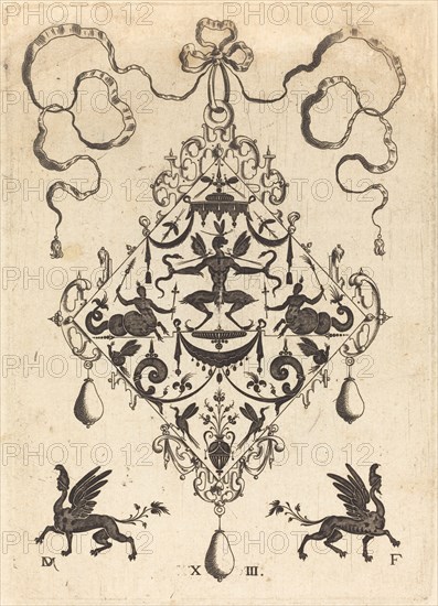 Large Pendant, Winged Fantasy Creature Holding Two Snakes, 1596. Creator: Daniel Mignot.
