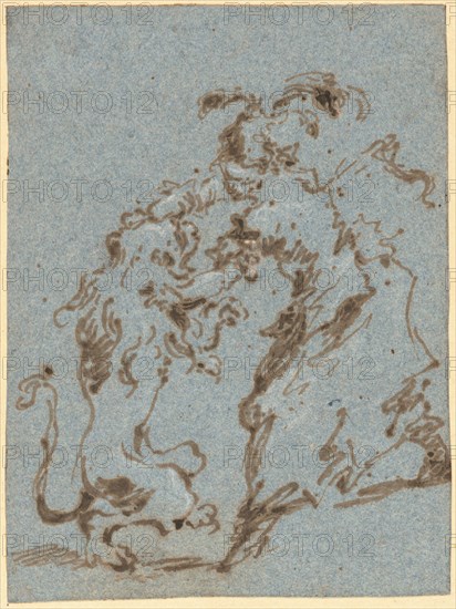 An Elegantly Dressed Woman Struggling with a Lion, 1780/1785. Creator: Francesco Guardi.