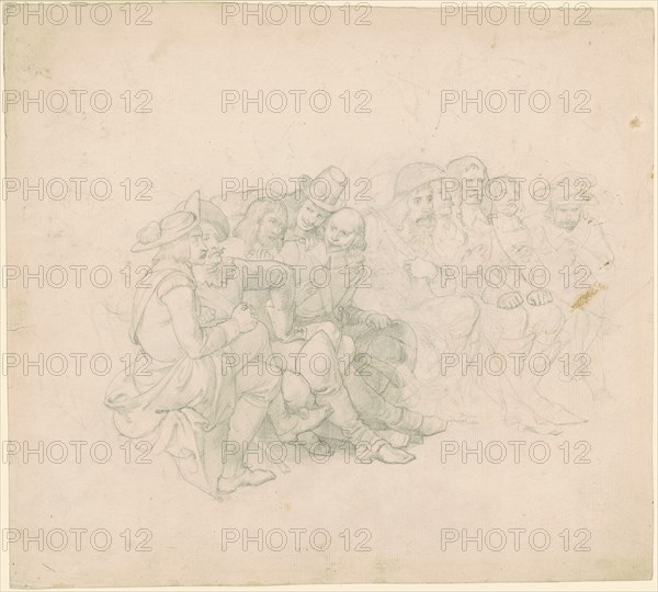 Men in Seventeenth-Century Costumes [recto], c. 1850s. Creator: Emanuel Gottlieb Leutze.