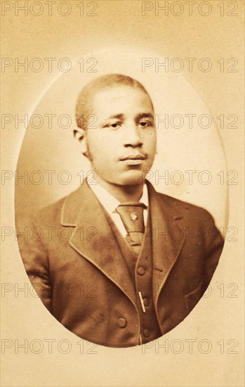 Studio portrait of a young man wearing tie and stick pin, c1880-c1889. Creator: M Stahn.