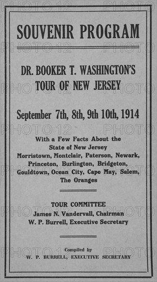 Souvenir Program, Dr. Booker T. Washington's Tour of New Jersey, 1914.  Creator: Unknown.