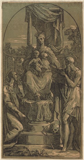 Madonna and Child Enthroned, Saint Jerome and Saint Francis. Creator: Anton Maria Zanetti.