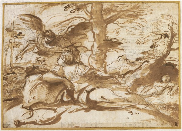 The Angel Appearing to Hagar in the Desert (recto), c. 1660. Creator: Pier Francesco Mola.