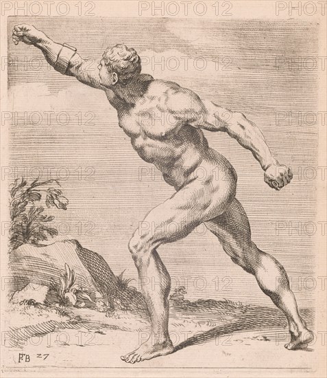 A Nude Fighting Man, side view, turned to left [plate 27], 1638. Creator: François Perrier.