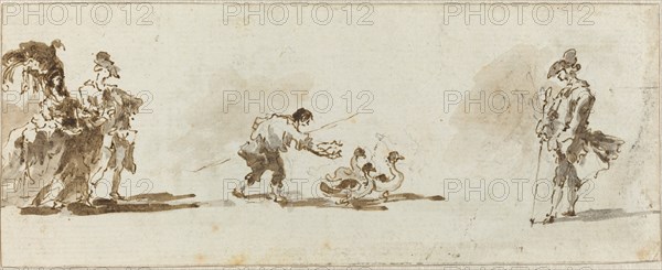 An Elegant Couple, a Gooseboy, and a Gentleman [recto], c. 1780. Creator: Francesco Guardi.