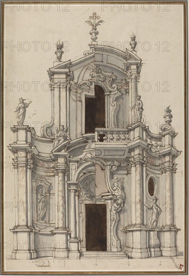 Elevation for a Church Facade, with Alternatives, first half 18th century. Creator: Unknown.