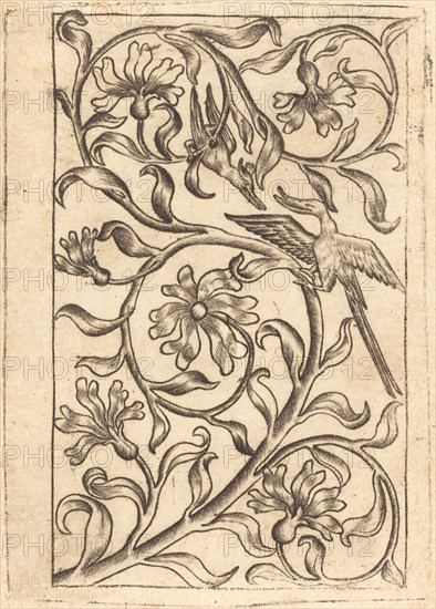 Vine Ornament with Two Birds, c. 1440/1450. Creator: Master of the Playing Cards, Follower of.