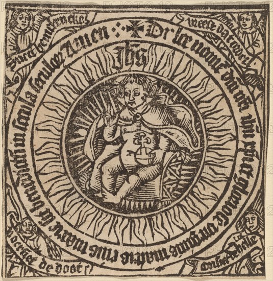 Divine Infant with the Globe in a Circle with Four Angels, probably c. 1500. Creator: Unknown.