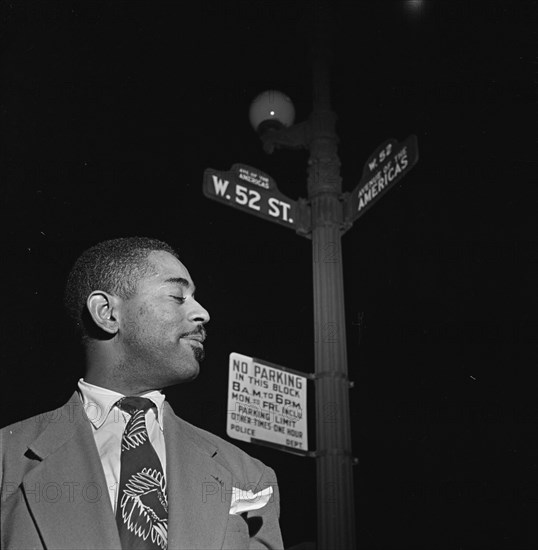Portrait of Dizzy Gillespie, 52nd Street, New York, N.Y., 1946. Creator: William Paul Gottlieb.