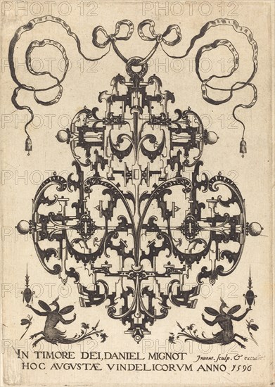 Title Page: Large Pendant, Two Winged Imaginary Figures at Bottom, 1596. Creator: Daniel Mignot.