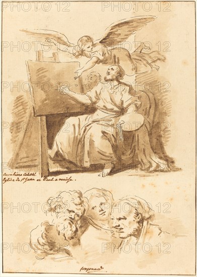 Saint Luke at His Easel and Four Expressive Heads, 1775. Creator: Jean Claude Richard Saint-Non.