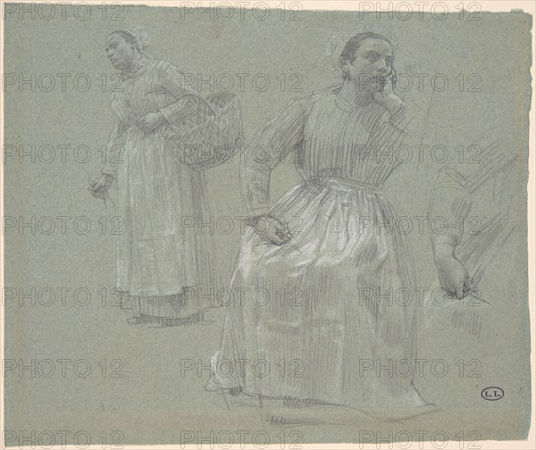 Study of Two Women, One Seated and One Holding a Basket, 1879. Creator: Leon-Augustin Lhermitte.