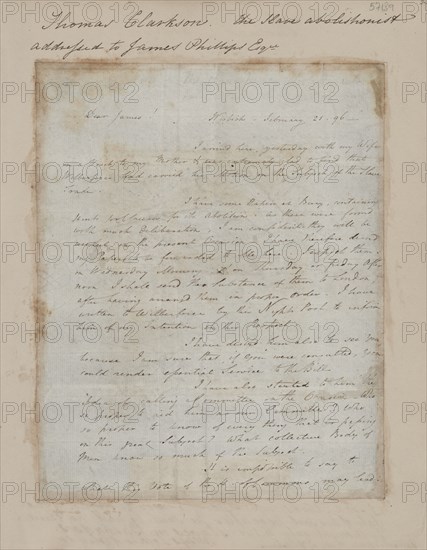 Autographed letter from Thomas Clarkson to James Phillips, 1796-02-21. Creator: Thomas Clarkson.