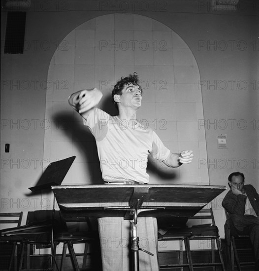 Portrait of Leonard Bernstein, Carnegie Hall, New York, N.Y., 1946. Creator: William Paul Gottlieb.