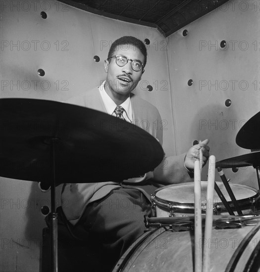 Portrait of Max Roach, Three Deuces, New York, N.Y., ca. Oct. 1947. Creator: William Paul Gottlieb.