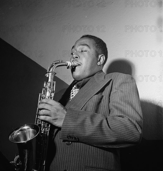 Portrait of Charlie Parker, Carnegie Hall, New York, N.Y., ca. 1947. Creator: William Paul Gottlieb.