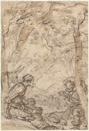 Don Quixote and Sancho Panza Witness the Attack on Rocinante, 1780s. Creator: Jean-Honore Fragonard.