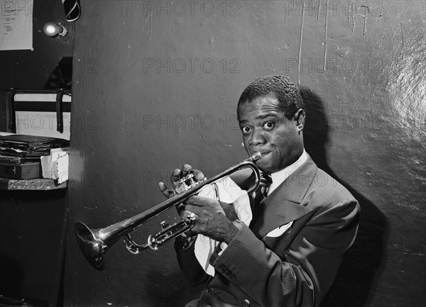 Portrait of Louis Armstrong, Aquarium, New York, N.Y., ca. July 1946. Creator: William Paul Gottlieb.