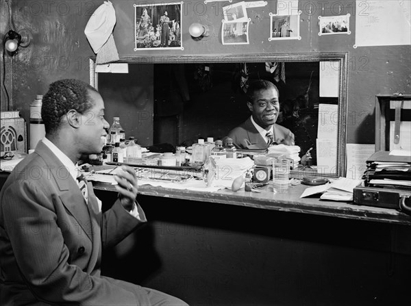 Portrait of Louis Armstrong, Aquarium, New York, N.Y., ca. July 1946. Creator: William Paul Gottlieb.