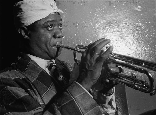 Portrait of Louis Armstrong, Aquarium, New York, N.Y., ca. July 1946. Creator: William Paul Gottlieb.