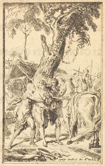 Flight of M. de Belle-Isle, Prisoner with theAttakapas [right], 1767. Creator: Gabriel de Saint-Aubin.