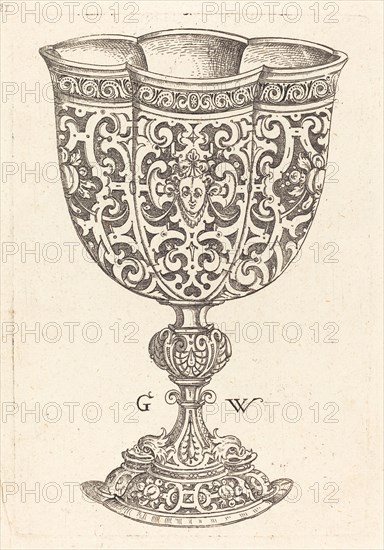 Chalice with six embossings, base decorated with two dolphins, published 1579. Creator: Georg Wechter I.
