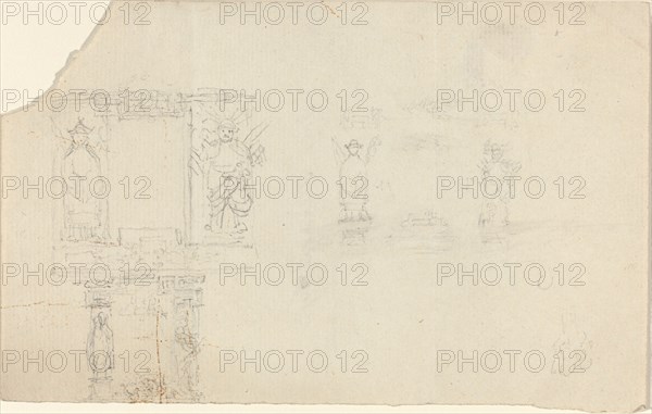 Structure with Figures in Asian Dress (Illustration for ?The Casket??), c. 1812?. Creator: John Flaxman.