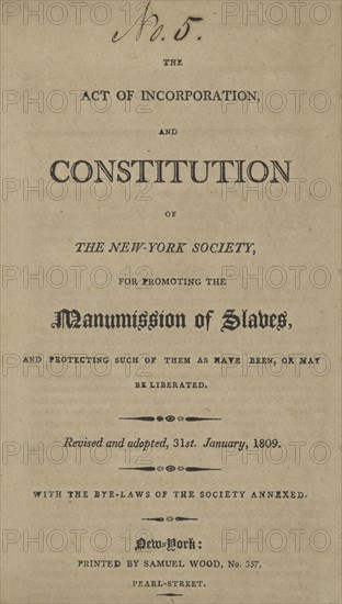 The act of incorporation, and constitution of the New York Society for Promoting...., 1810. Creator: Unknown.
