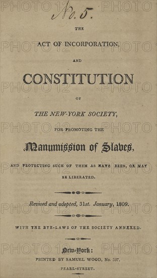 The act of incorporation, and constitution of the New York Society for Promoting...., 1810. Creator: Unknown.