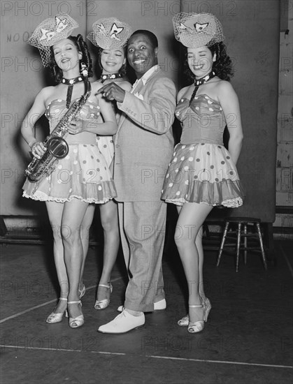 Portrait of Louis Jordan, Paramount Theater(?), New York, N.Y., ca. July 1946. Creator: William Paul Gottlieb.