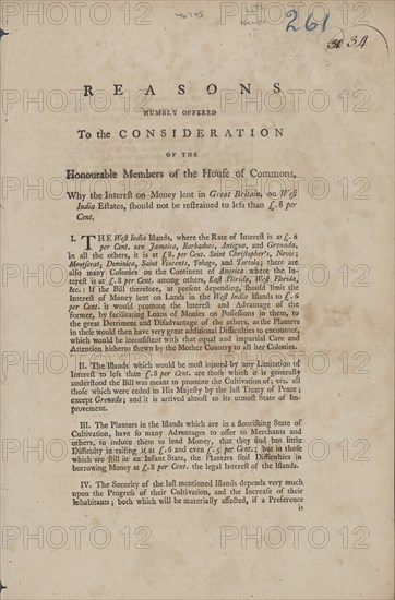 Reasons humbly offered to the consideration of the honourable members of the House..., 1774. Creator: Unknown.