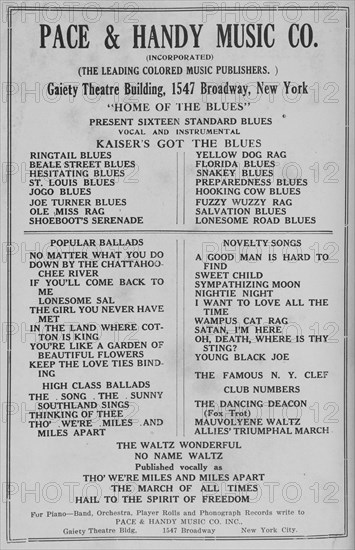 Pace & Handy Music Co. [Incorporated]; [The leading Colored music publishers]..., 1918-1922. Creator: Unknown.