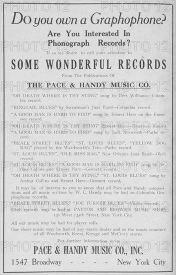 Some wonderful records from the publications of The Pace & Handy Music Co., Inc., 1918-1922. Creator: Unknown.