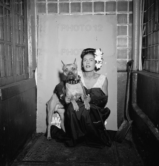 Portrait of Billie Holiday and Mister, Downbeat, New York, N.Y., ca. Feb. 1947. Creator: William Paul Gottlieb.