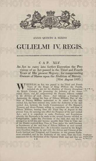 An act to carry into further execution the provisions of an act passed in the third..., 1835. Creator: Unknown.