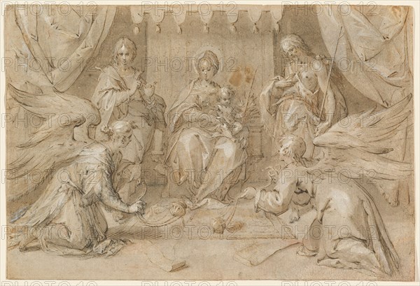 The Madonna Enthroned with Saint John the Baptist and Saint John the Evangelist, 1589. Creator: Hans von Aachen.