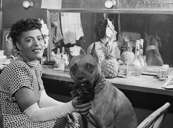 Portrait of Billie Holiday and Mister, Downbeat(?), New York, N.Y., ca. June 1946. Creator: William Paul Gottlieb.