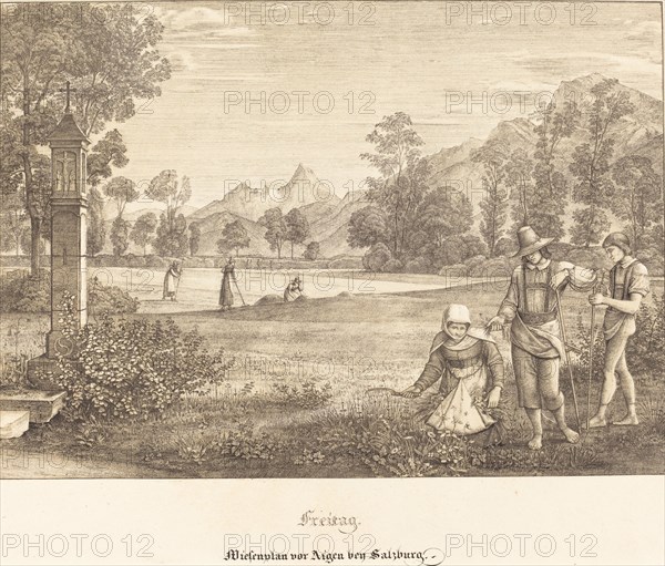 Freitag - Wiesenplan vor Aigen bey Salzburg (Meadow before Aigen near Salzburg), 1823. Creator: Ferdinand Olivier.