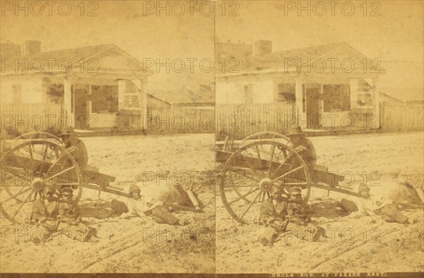 Uncle Bob at parade [rest?], [Man and children resting around an oxcart, in town], (1868-1900?). Creator: Unknown.