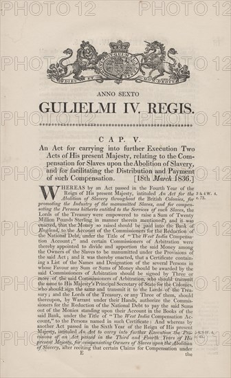 An act for carrying into further execution two acts of His present Majesty, relating to..., 1836. Creator: Unknown.