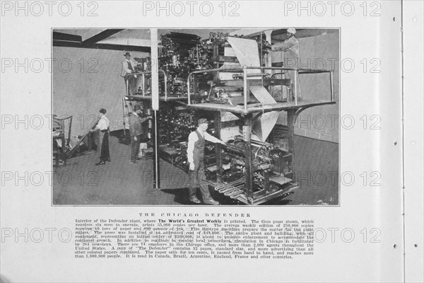 The Chicago Defender; Interior of the Defender plant, where the world's greatest weekly..., 1925. Creator: Unknown.