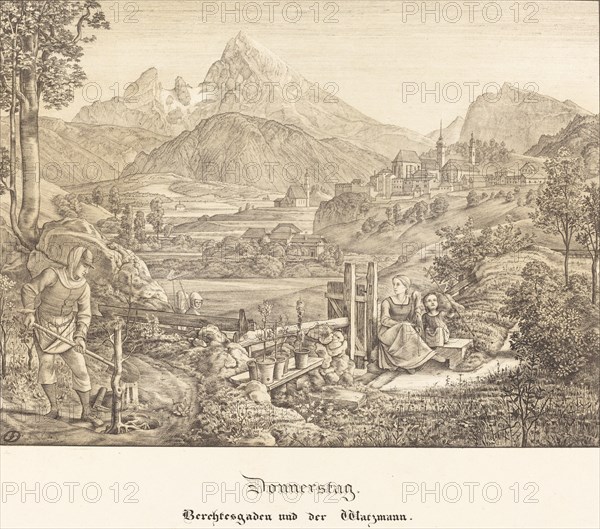 Donnerstag - Berchtesgaden und der Watzmann (Thursday - Berchtesgaden and the...), 1823. Creator: Ferdinand Olivier.
