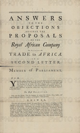 Answers to the objections against the proposals of the Royal African Company for settling..., 1748. Creator: Unknown.