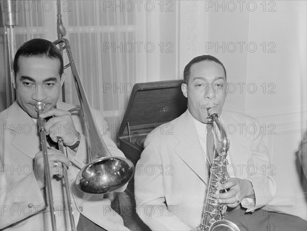 Portrait of Johnny Hodges and Lawrence Brown, Turkish Embassy, Washington, D.C., 1930. Creator: William Paul Gottlieb.