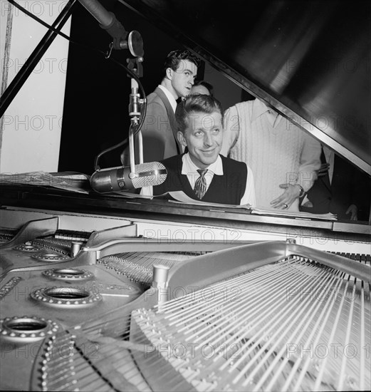 Portrait of Stan Kenton, Harry Forbes, and Pete Rugolo, Capitol studio, ca. Jan. 1947. Creator: William Paul Gottlieb.